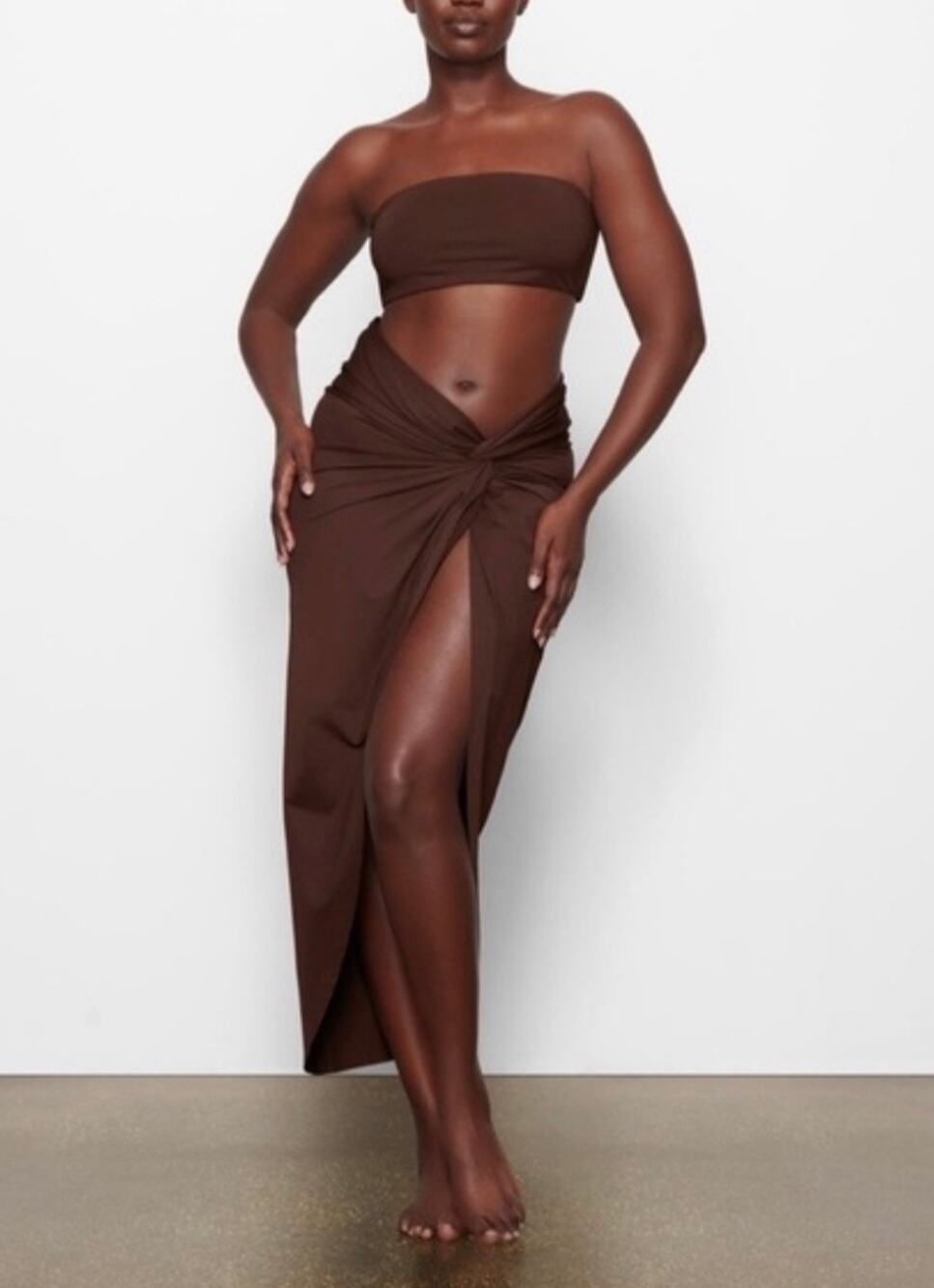 SKIMS Signature Swim Sarong Skirt Cocoa Stretch Women's XL New